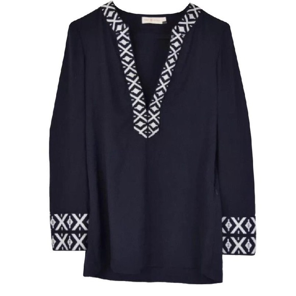 Tory Burch Tops - SALE! Tory Burch Navy Tunic With Tribal Embroidery